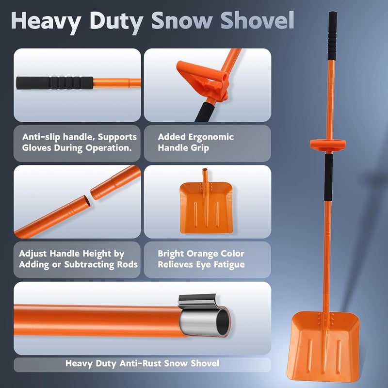 ABtool Heavy Duty Snow Shovel for Driveway with Assisted Handle, Ergonomic Snow Pusher for Removing Snow & Ice with 70" Long Handle, 13inch Blade Metal Shovel for Car, Driveway, Outdoor, Emergency - Image 2